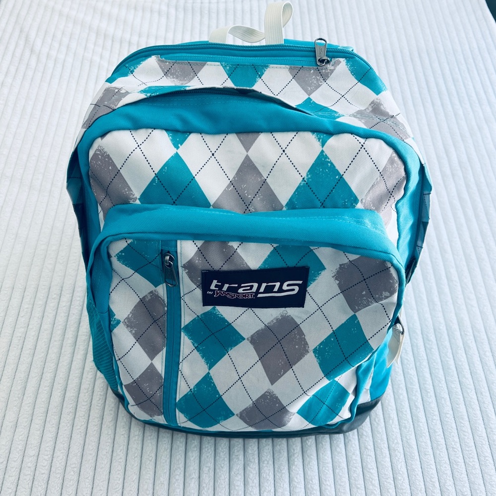 Trans by JanSport 17" Supermax Backpack- Aqua Blue White Clean Interior